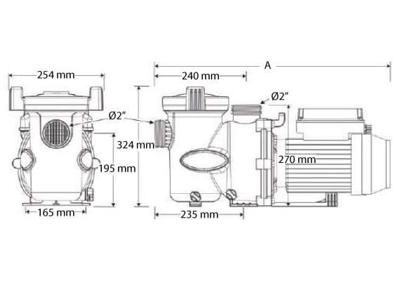 Dimensions Pompe piscine Zodiac FLOPRO